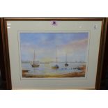 Robert Sulley (20th century), Boats at Bosham, watercolour, signed, 26cm x 36.5cm.