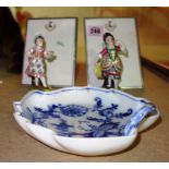 Two Derby figures of children, a Meissen porcelain leaf shaped dish and two T.G.