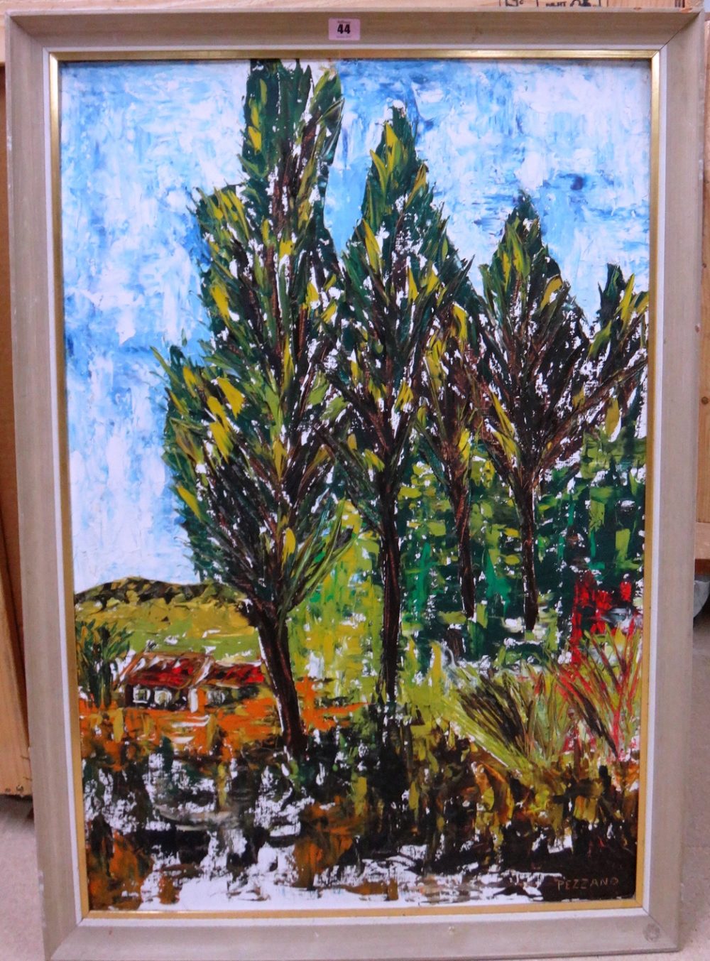 ** Pezzano (20th century), Trees in a landscape, oil on board, signed, 91cm x 60cm.
