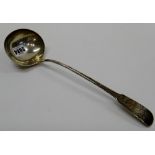 A George III silver fiddle pattern soup ladle, monogram engraved, London 1813, weight 187 gms.