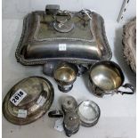 Silver and silver mounted wares, comprising; an oval hinge lidded inkstand, with a loaded base,