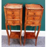 A pair of 18th century style crossbanded kingwood three drawer petite bedside commodes,