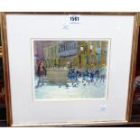 Ken Howard (b.1932), A Venetian piazza, watercolour, signed and dated 6.10.88, 17.5cm x 21cm.