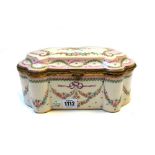 A modern Sevres style rectangular shaped box, decorated with floral swags and gilt metal mounts,