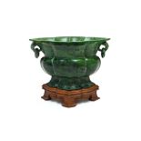 An unusual Chinese malachite two-handled vase, 18th/19th century,