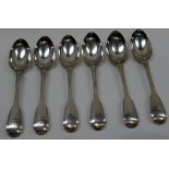 Six George IV silver double struck fiddle and thread pattern tablespoons, London 1827.
