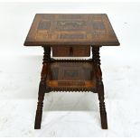 A 19th century Baltic inlaid square two tier occasional table with bobbin and baluster turned