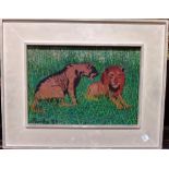 Follower of Camille Bombois (1883-1970), Two lions, oil on canvas, bears a signature, 21cm x 31cm.