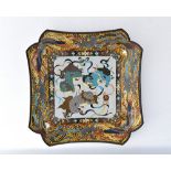 A Japanese cloisonné dish, Meiji period, of shaped square form,