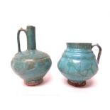 A Kashan turquoise glazed pottery bottle and jug, 12th/13th century,