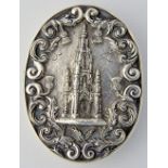 A Victorian silver 'castle top' vinaigrette of oval form,