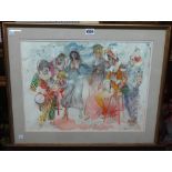 ** John (20th century), Harlequins and other figures, watercolour,