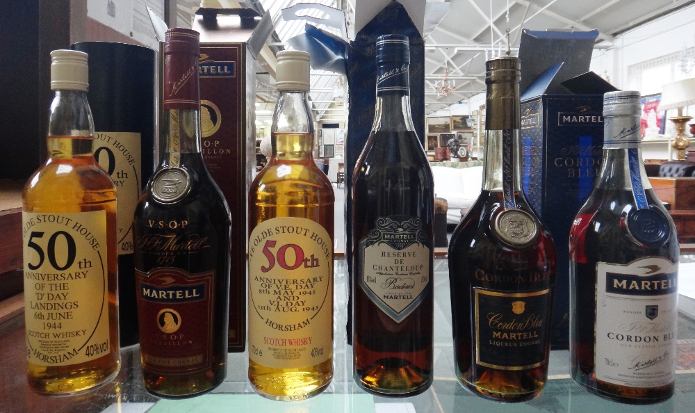 A Martell Reserve de Chanteloup cognac, two Martell 'Cordon Bleu' cognac, a Martell V.S.O.