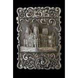 A Victorian silver 'castle top' card case of shaped rectangular form,