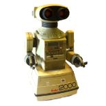 A Tomi Omnibot 2000, circa 1980, of plastic construction, with a tape deck to the chest/front area,