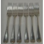 A set of six silver Old English pattern table forks, London 1905, weight 464 gms.