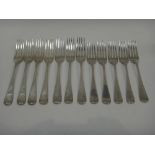 Five silver Old English pattern table forks, London 1818,