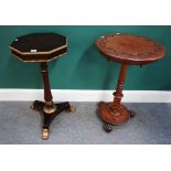 A Regency parcel gilt rosewood octagonal occasional table, 37cm wide x 75cm high,