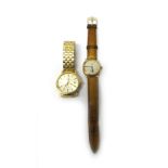 A 9ct gold cushion shape cased Omega wristwatch, with a signed circular jewelled lever movement,