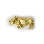 An 18ct gold brooch, designed as a standing rhinoceros, length 4.3cm, weight 22.5 gms, with a case.