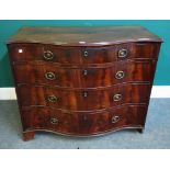 A George III mahogany serpentine chest of four long graduated drawers, on bracket feet,