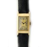 A 9ct gold, rectangular cased Omega wristwatch,