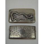 A Chinese silver card case of curved rectangular form,