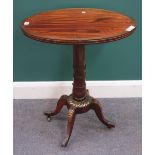 A William IV brass inlaid rosewood oval occasional table, on four downswept supports,