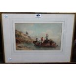 English School (early 19th century), River scene with figures in a barge, watercolour,