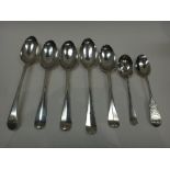 Silver table flatware, comprising; four bottom marked tablespoons, London 1741,