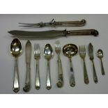 A Birks Sterling and silver plated part table service for six place settings, comprising,