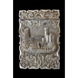 A Victorian silver 'castle top' card case of shaped rectangular form,