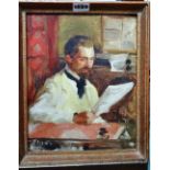 Continental School (early 20th century), Portrait study of a gentleman reading a newspaper,