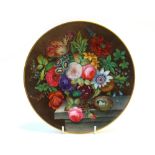 An Aynsley porcelain cabinet plate, late 19th century, hand painted with still life flowers,