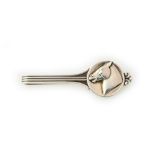 A Georg Jensen silver tie slide, the circular terminal decorated with a horses head,