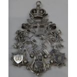 A Victorian silver Odd Fellows Friendship Society jewel, with symbols including; crossed keys,