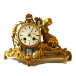 A French gilt metal and porcelain mantel clock, late 19th century,