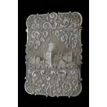 A Victorian silver 'castle top' card case of shaped rectangular form,