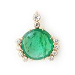 A gold, emerald and diamond pendant,