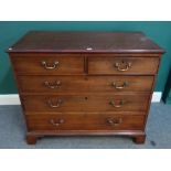 A George III mahogany chest of two short and three long graduated drawers, on bracket feet,