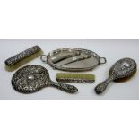 Silver and silver mounted wares, comprising; an oval twin handled gallery tray,