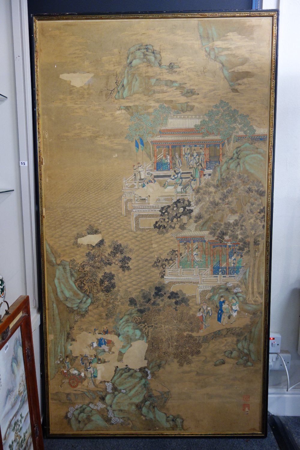 A large Chinese painting, 19th century, ink and colour on paper,