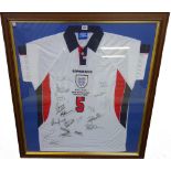 A signed England football shirt, Fifa World Cup France 1998, framed and glazed,