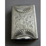 A Victorian silver vesta case of rectangular form, with a patented push action opening mechanism,