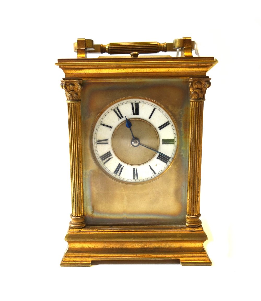 A French gilt brass cased carriage clock, early 20th century, with push repeat,