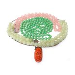 A single row necklace of jade beads, a single row necklace of rose quartz beads, on a snap clasp,