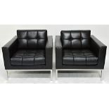 De Sede Switzerland, a pair of 20th century black leather and chrome armchairs of cube form,