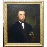 English School (19th century), Portrait of a gentleman with a pet terrier, oil on canvas,