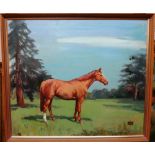 Follower of Molly Maurice Latham, A bay horse in a field, oil on board,