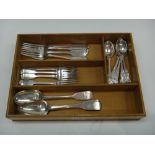 Silver table flatware, comprising; a set of six Victorian King's pattern teaspoons, London 1872,